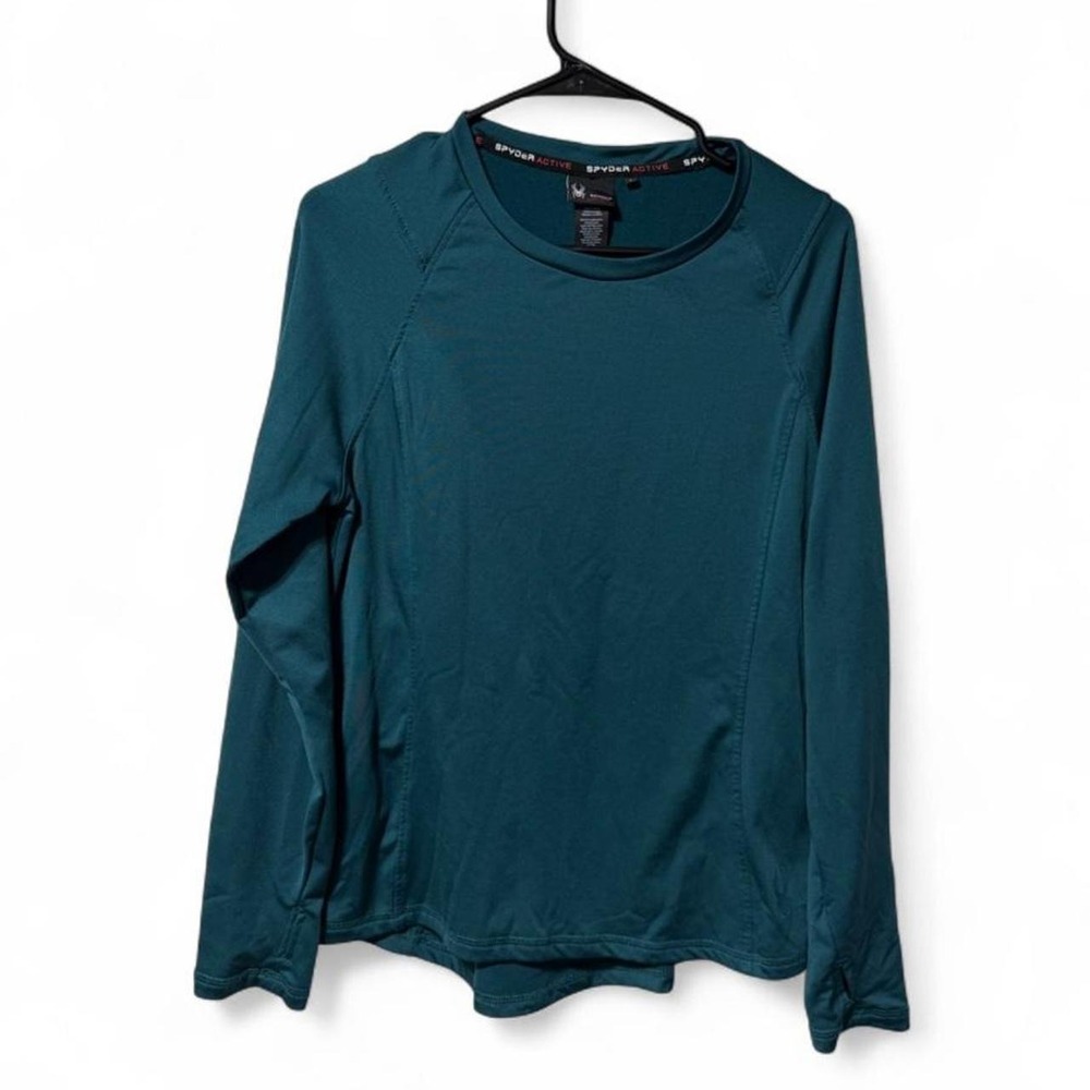 Spyder Active Womens Long Sleeve Performance Top Teal Green Crew Neck Large